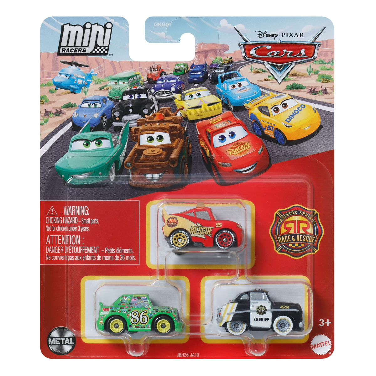 Disney Pixar Cars Mini Racers 3-Pack Race & Rescue Lightning McQueen Chick Hicks and Sheriff, Toy Car, Authentic Character Vehicles, Cars Movies, Disney+ Cars on the Road, Kids Push-Around Play, Fans, Collectors