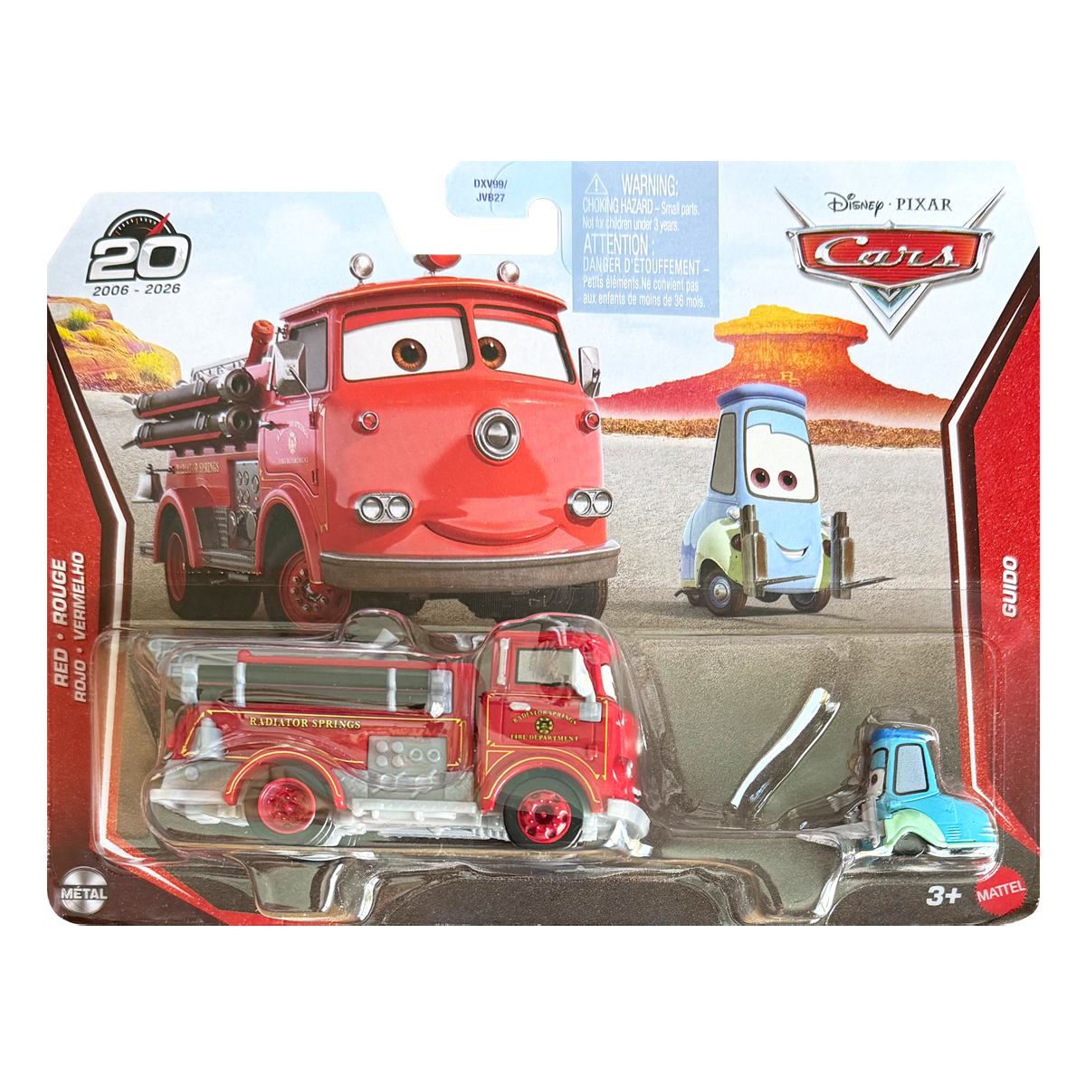 Disney Pixar Cars Red and Guido 20th Anniversary 2-Pack 2026, Die-Cast Metal Toy Car, Authentic Character Vehicles, Cars Movies, Disney+ Cars on the Road, Kids Push-Around Play