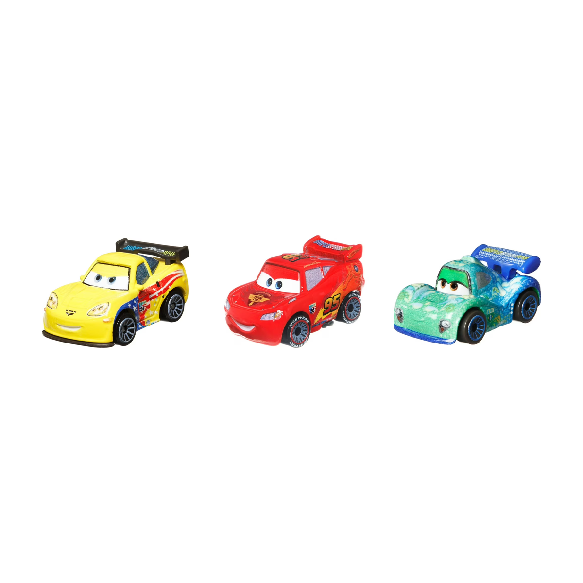 Disney Pixar Cars Mini Racers 3-Pack Jeff Gorvette Lightning McQueen with Racing Wheels and Carla Veloso, Toy Car, Authentic Character Vehicles, Cars Movies, Disney+ Cars on the Road, Kids Push-Around Play, Fans, Collectors