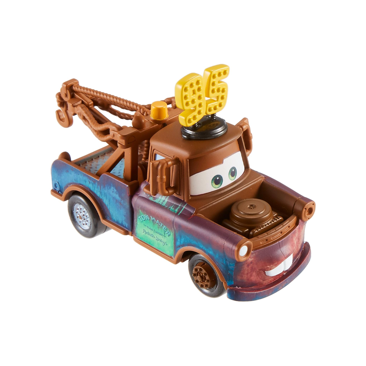 Disney Pixar Cars Mater with #95 Hat, Die-Cast Metal Toy Car, Authentic Character Vehicles, Cars Movies, Disney+ Cars on the Road, Kids Push-Around Play