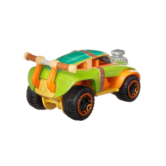 Hot Wheels Character Cars Michelangelo TMNT Teenage Mutant Ninja Turtles Nickelodeon, 1:64 Scale Car Vehicle, Licensed Blockbuster, Push-Around Play, Toy Collectors