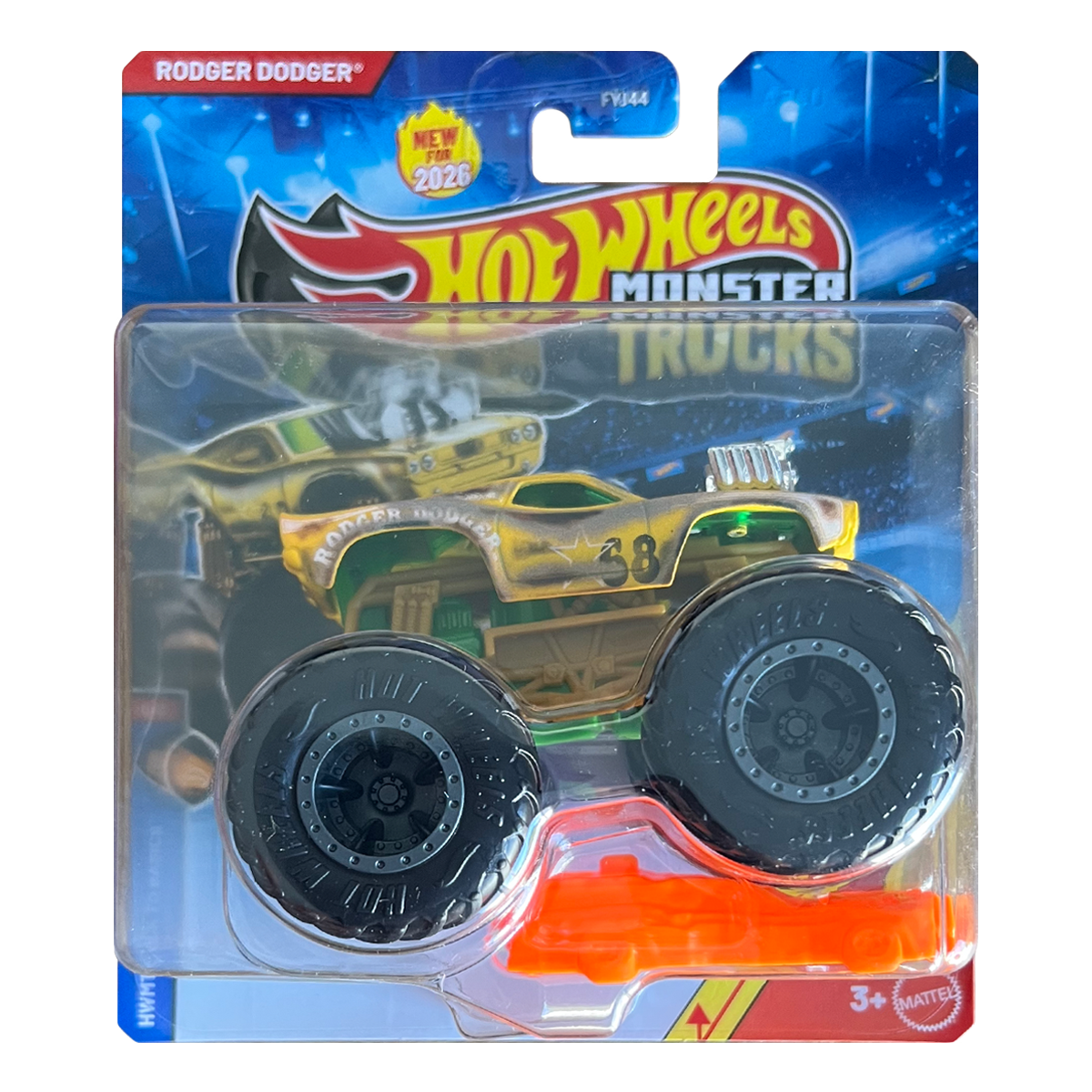 Hot Wheels Monster Trucks Rodger Dodger 2026, HWMT, Back to Basics, Crushed Car, 1:64 Scale, Authentic Vehicle Replicas, Cars, Display and Play, Mattel, 2026