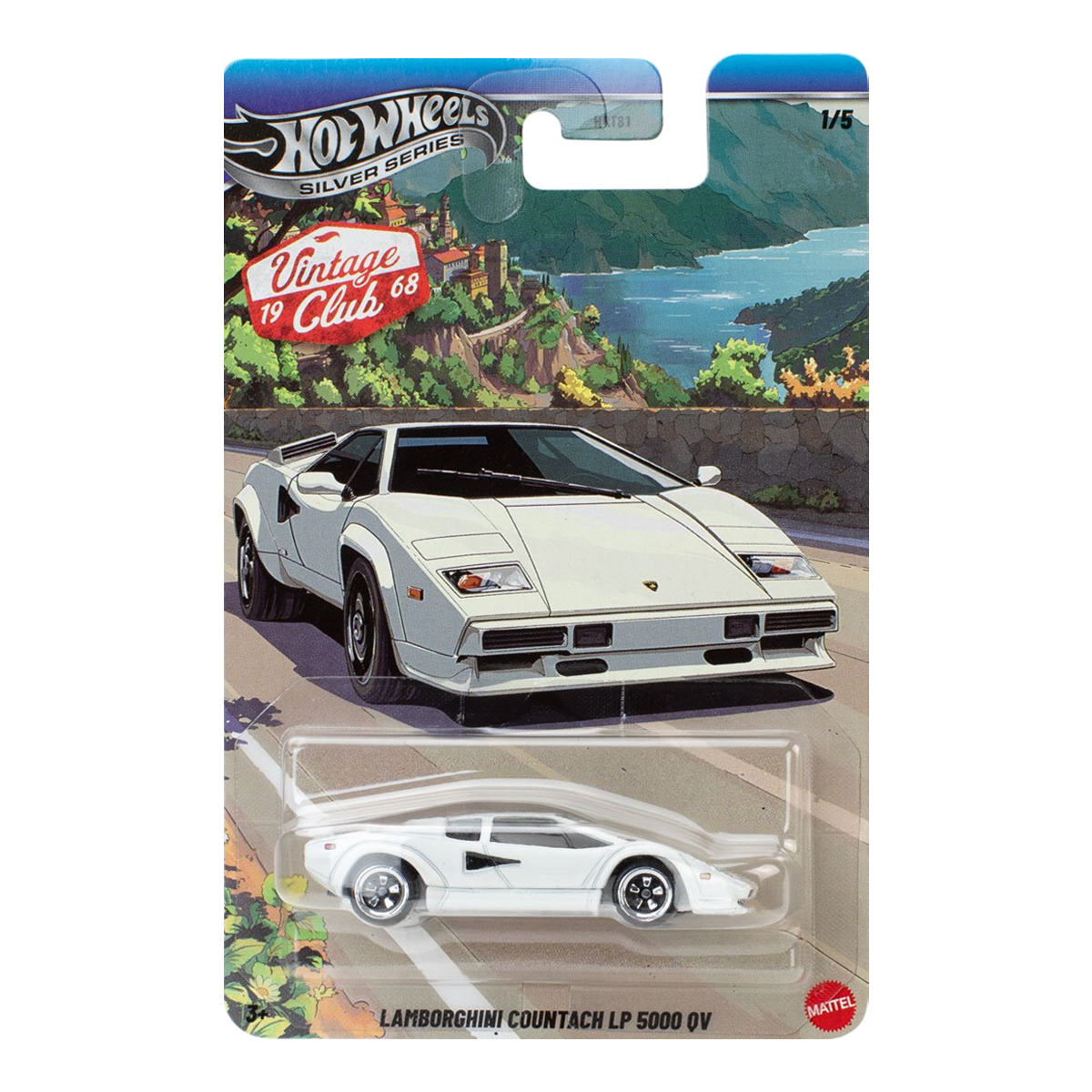 Hot Wheels Lamborghini Countach LP 5000 QV Vintage Club Silver Series, 1:64 Scale Die-Cast, Cars Vehicles, Push and Play Car Toy