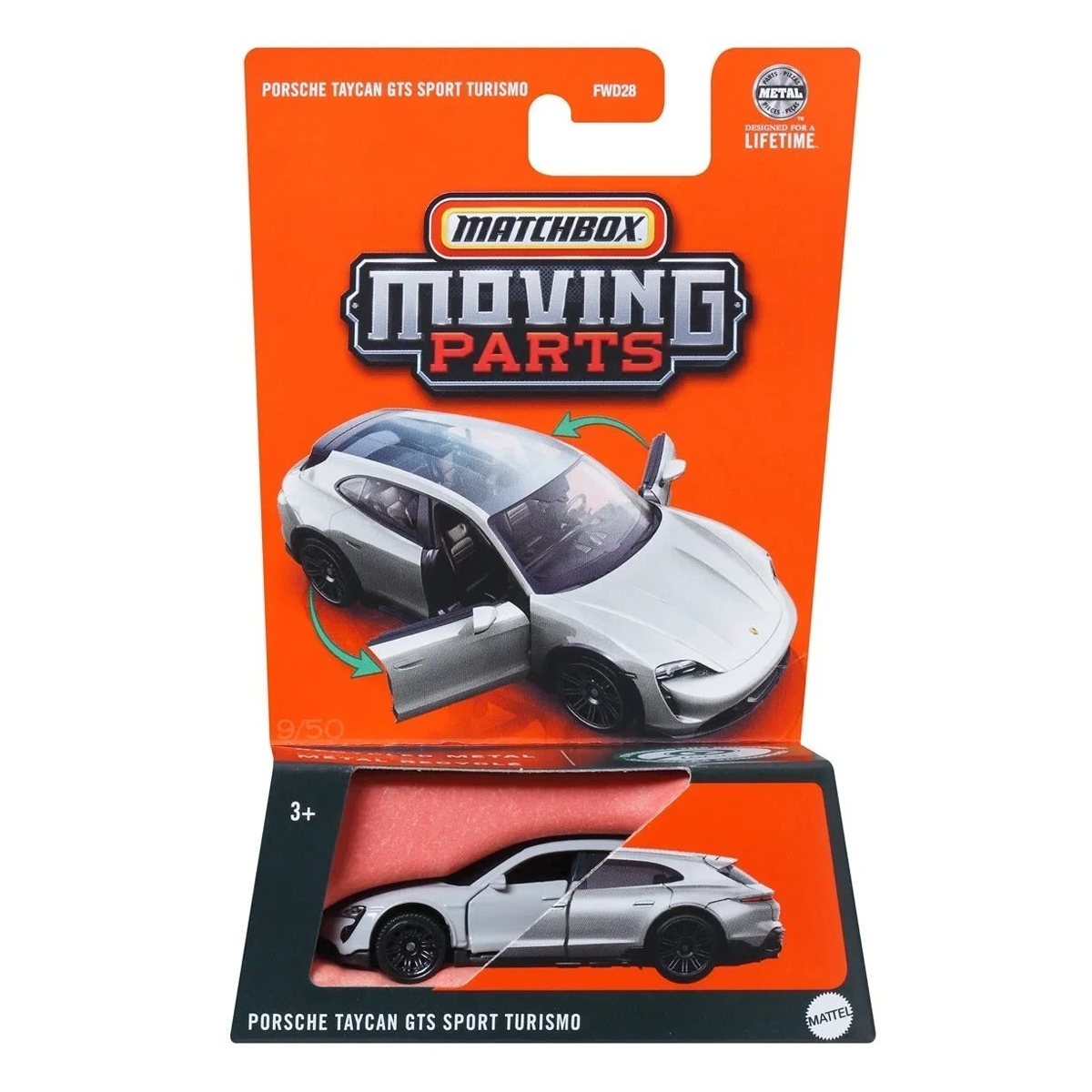 Matchbox Moving Parts Porsche Taycan GTS Sport Turismo, Cars Trucks, 1:64 Scale Die-Cast Vehicles, Realistic