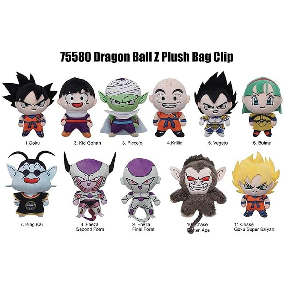 Monogram Dragon Ball Z Plush Bag Clip, Collectible Key Chain, 3D Foam, Collectors, Special Rare Chase Figures, Crunchyroll, Goku, Gohan, Vegeta, Piccolo, Krillin, King Kai