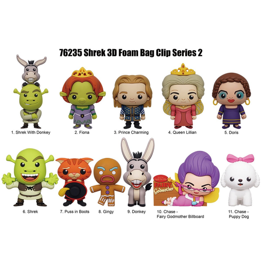 Monogram Shrek Bag Clip, Collectible Key Chain, 3D Foam, Dreamworks Shrek Collectors, Special Rare Chase Figures, Fiona, Puss in Boots, Donkey