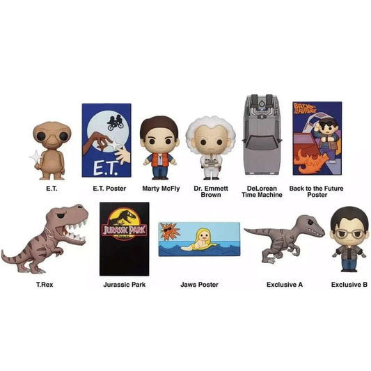 Monogram Universal Retro Movies Bag Clip, Collectible Key Chain, 3D Foam, Collectors, Special Rare Chase Figures, E.T., Marty McFly, Doc Brown, Jurassic Park, Jaws, Back To The Future