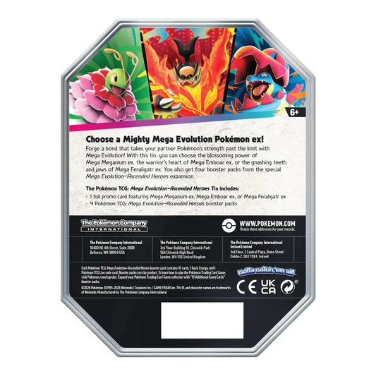 Pokémon TCG Ascended Heros Tin Mega Emboar Ex, Collector, Chase, Collection, Trading Card Game, Booster Expansion Pack, Art Card, Digital Code, Fan Favorite, Mega Evolution