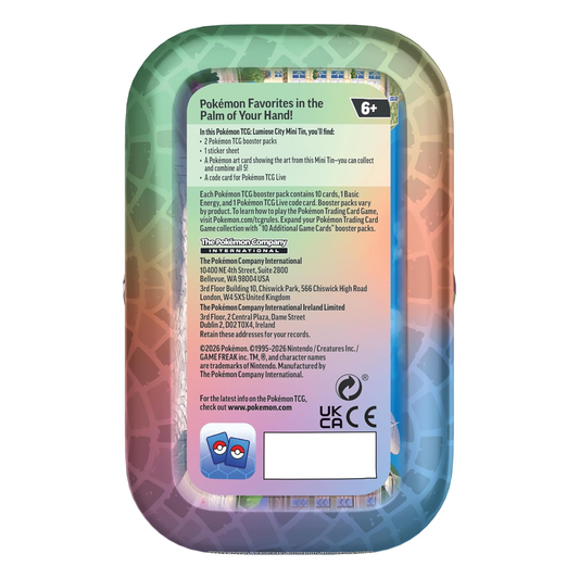 Pokémon TCG: Lumiose City Mini Tin Emboar and Inkay, Collector, Chase, Collection, Trading Card Game, Booster Expansion Pack, Art Card, Digital Code, Fan Favorite, Mega Evolution, Perfect Order, Chaos Rising, Phantasmal Flames