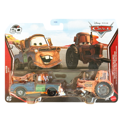 Disney Pixar Cars Mater and Tractor with Tire in Mouth 20th Anniversary 2-Pack 2026, Die-Cast Metal Toy Car, Authentic Character Vehicles, Cars Movies, Disney+ Cars on the Road, Kids Push-Around Play