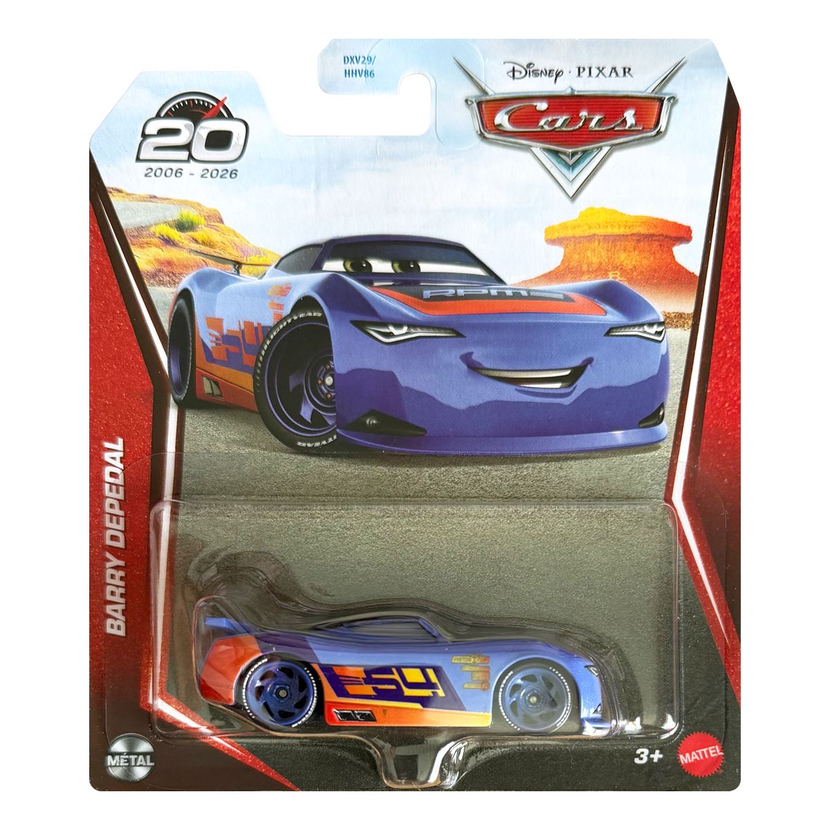 Disney Pixar Cars Barry Depedal 20th Annivesary, Die-Cast Metal Toy Car, Authentic Character Vehicles, Cars Movies, Disney+ Cars on the Road, Kids Push-Around Play