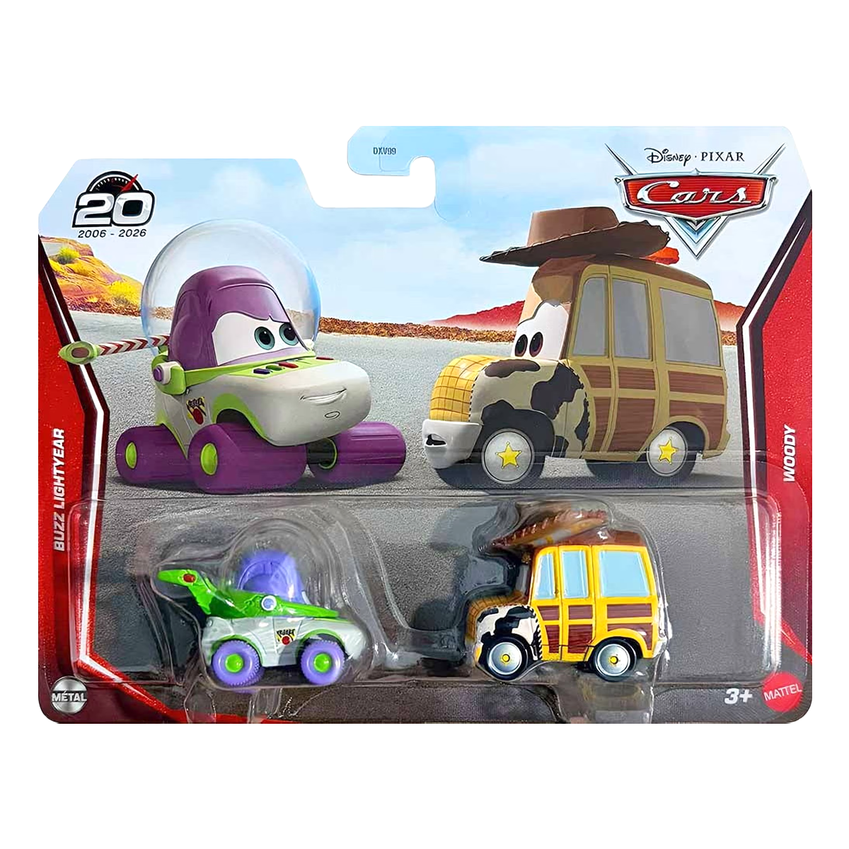 Disney Pixar Cars Buzz Lightyear and Woody 20th Anniversary 2-Pack 2026, Die-Cast Metal Toy Car, Authentic Character Vehicles, Cars Movies, Disney+ Cars on the Road, Kids Push-Around Play