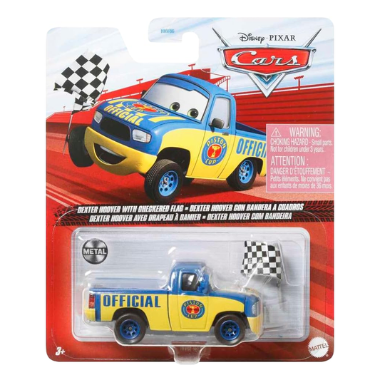 Disney Pixar Cars Dexter Hoover with Checkered Flag, Die-Cast Metal Toy Car, Authentic Character Vehicles, Cars Movies, Disney+ Cars on the Road, Kids Push-Around Play