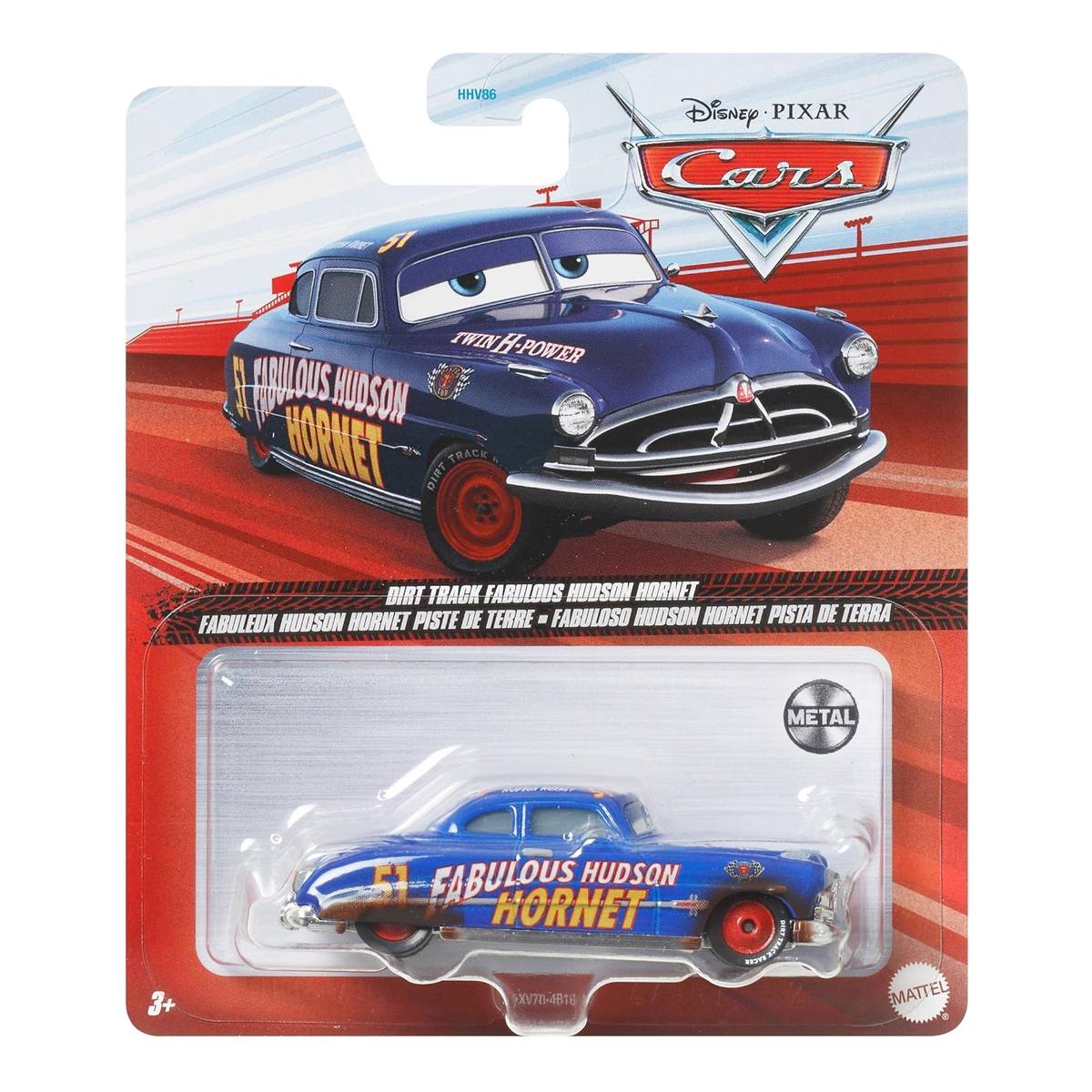 Disney Pixar Cars Dirt Track Fabulous Hudson Hornet, Die-Cast Metal Toy Car, Authentic Character Vehicles, Cars Movies, Disney+ Cars on the Road, Kids Push-Around Play