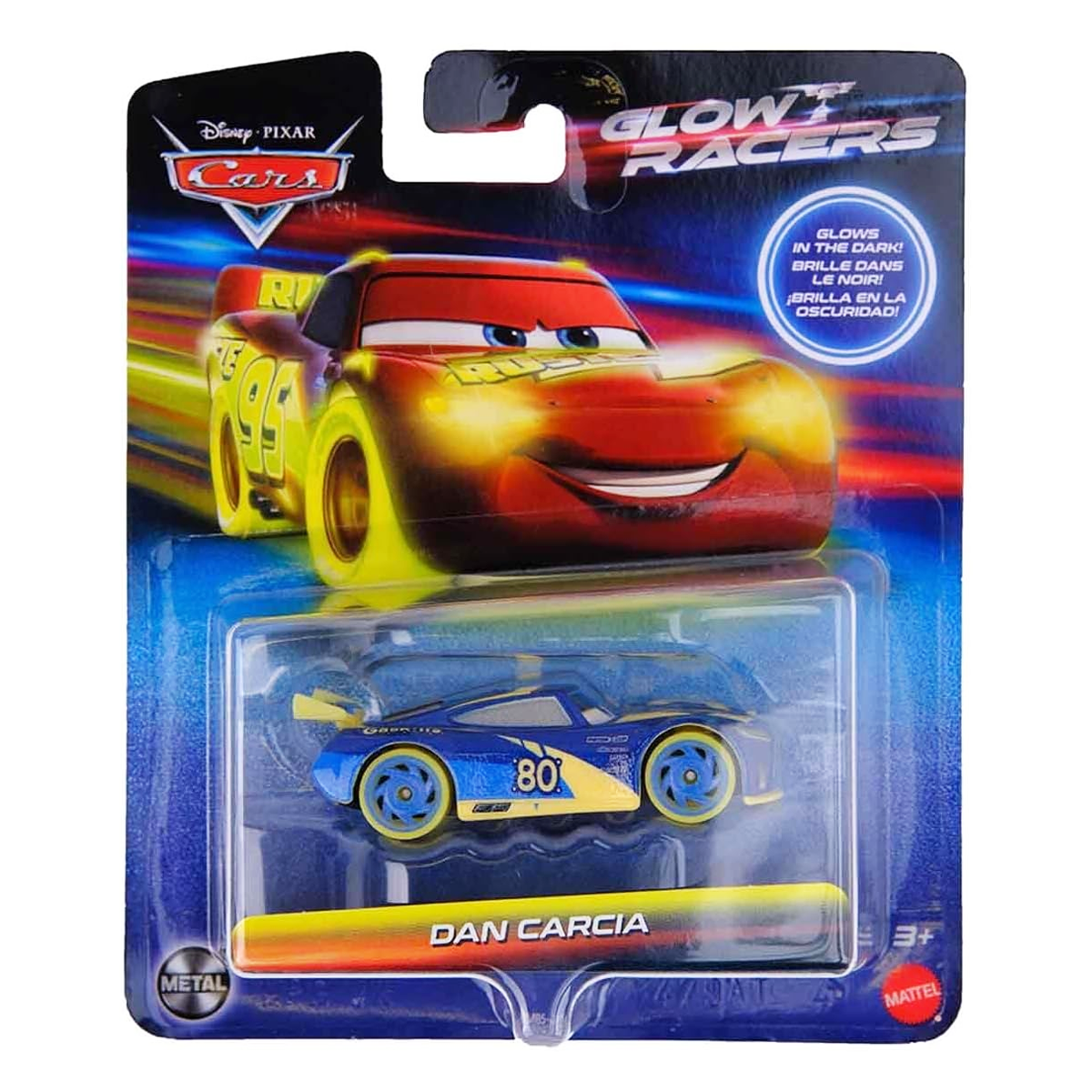Disney Pixar Cars Glow Racers Dan Carcia, Toy Car, Authentic Character Vehicles, Cars Movies, Disney+ Cars on the Road, Kids Push-Around Play, Glow in the Dark