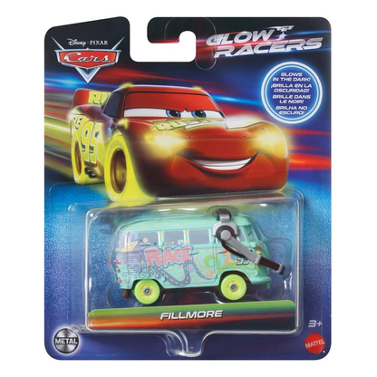 Disney Pixar Cars Glow Racers Fillmore, Toy Car, Authentic Character Vehicles, Cars Movies, Disney+ Cars on the Road, Kids Push-Around Play, Glow in the Dark