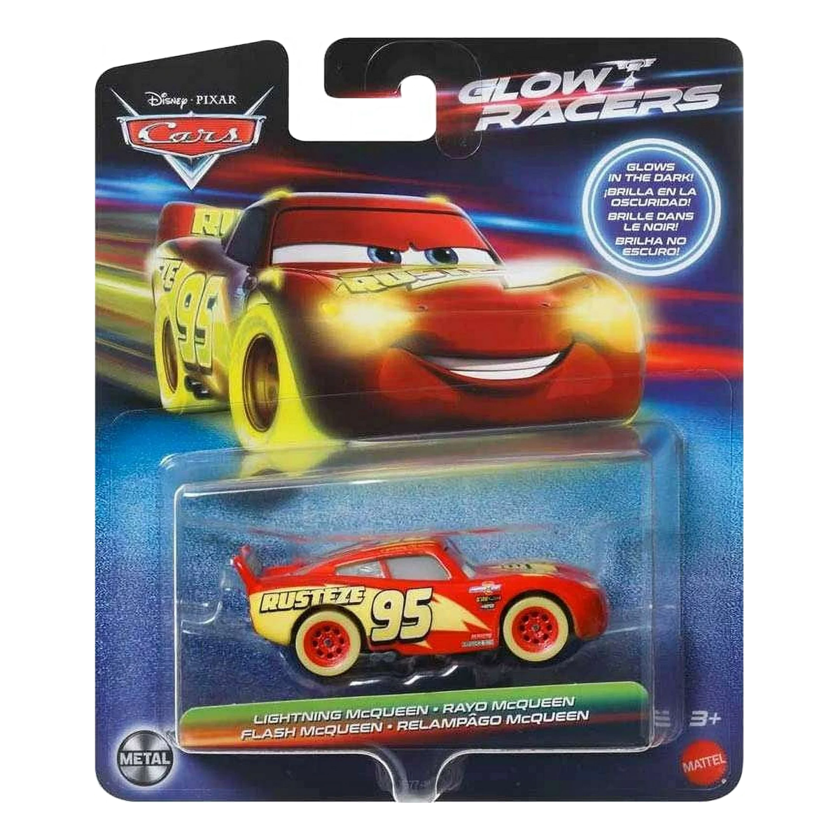 Disney Pixar Cars Glow Racers Lightning McQueen, Toy Car, Authentic Character Vehicles, Cars Movies, Disney+ Cars on the Road, Kids Push-Around Play, Glow in the Dark