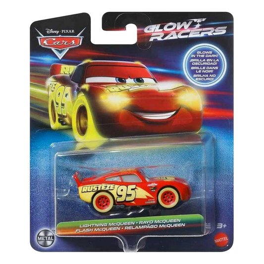 Disney Pixar Cars Glow Racers Lightning McQueen, Toy Car, Authentic Character Vehicles, Cars Movies, Disney+ Cars on the Road, Kids Push-Around Play, Glow in the Dark