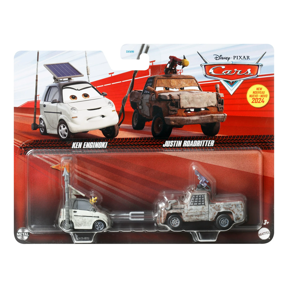 Disney Pixar Cars 2-Pack Ken Enginoki and Justin Roadritter, Die-Cast Metal Toy Car, Authentic Character Vehicles, Cars Movies, Disney+ Cars on the Road, Kids Push-Around Play
