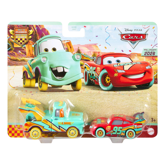 Disney Pixar Cars Mater and Lightning McQueen 20th Anniversary Race To Celebrate 2-Pack 2026, Die-Cast Metal Toy Car, Authentic Character Vehicles, Cars Movies, Disney+ Cars on the Road, Kids Push-Around Play