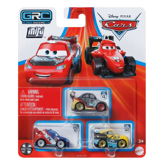 Disney Pixar Cars Mini Racers 3-Pack GRC Racers Raoul Caroule Max Schnell and Cruz Ramirez, Toy Car, Authentic Character Vehicles, Cars Movies, Disney+ Cars on the Road, Kids Push-Around Play, Fans, Collectors