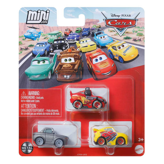 Disney Pixar Cars Mini Racers 3-Pack Lightning McQueen with Headset, Sterling, Rusteze Cruz Ramirez, Toy Car, Authentic Character Vehicles, Cars Movies, Disney+ Cars on the Road, Kids Push-Around Play, Fans, Collectors