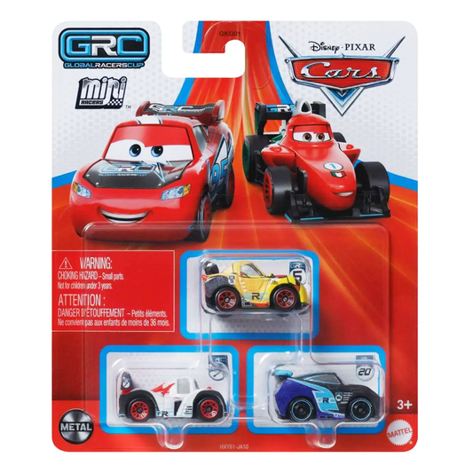 Disney Pixar Cars Mini Racers 3-Pack GRC Racers Shu Todoroki Miguel Camino and Jackson Storm, Toy Car, Authentic Character Vehicles, Cars Movies, Disney+ Cars on the Road, Kids Push-Around Play, Fans, Collectors