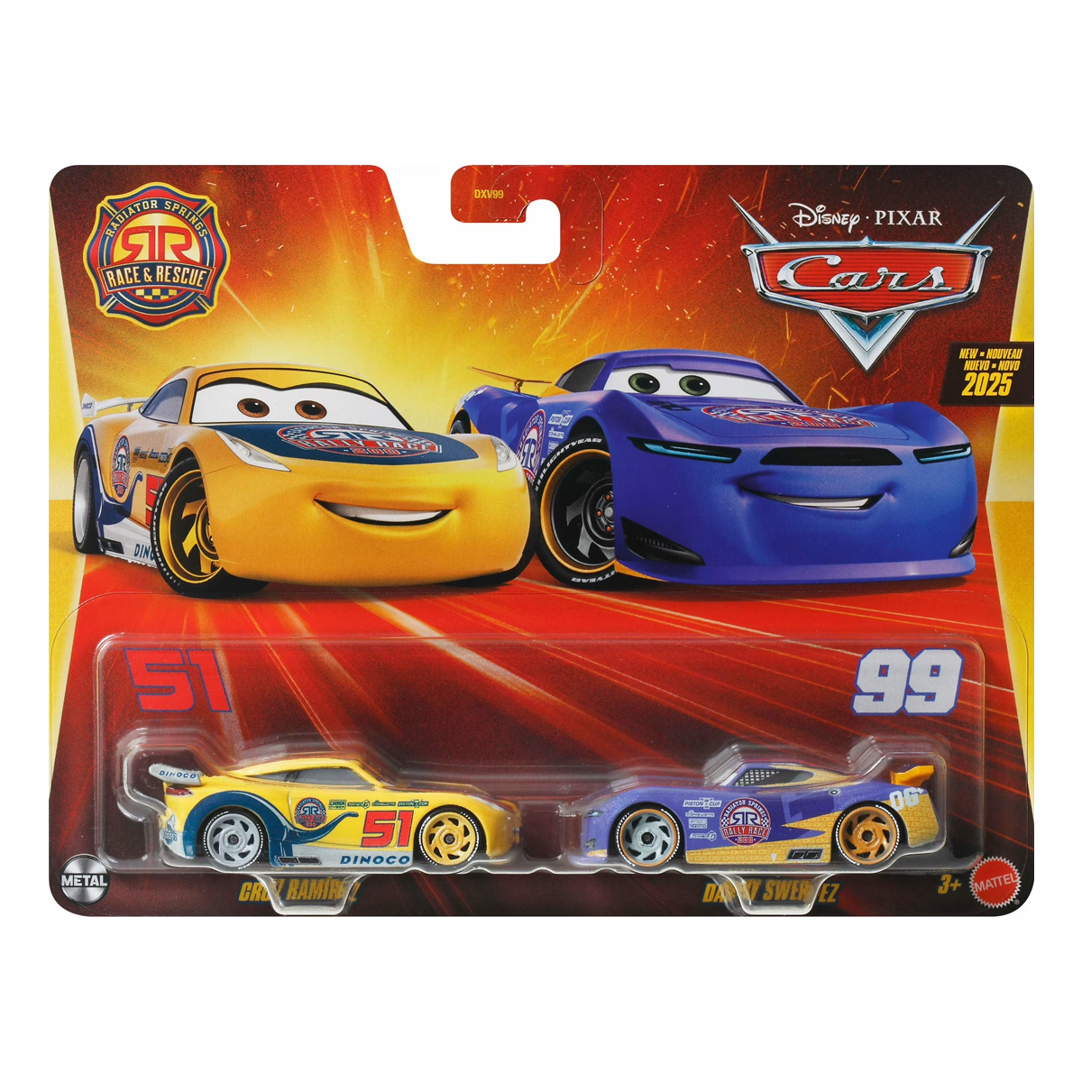 Disney Pixar Cars 2-Pack Race & Rescue Cruz Ramirez and Danny Swervez 2025, Die-Cast Metal Toy Car, Authentic Character Vehicles, Cars Movies, Disney+ Cars on the Road, Kids Push-Around Play