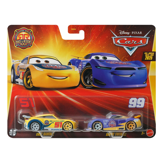 Disney Pixar Cars 2-Pack Race & Rescue Cruz Ramirez and Danny Swervez 2025, Die-Cast Metal Toy Car, Authentic Character Vehicles, Cars Movies, Disney+ Cars on the Road, Kids Push-Around Play