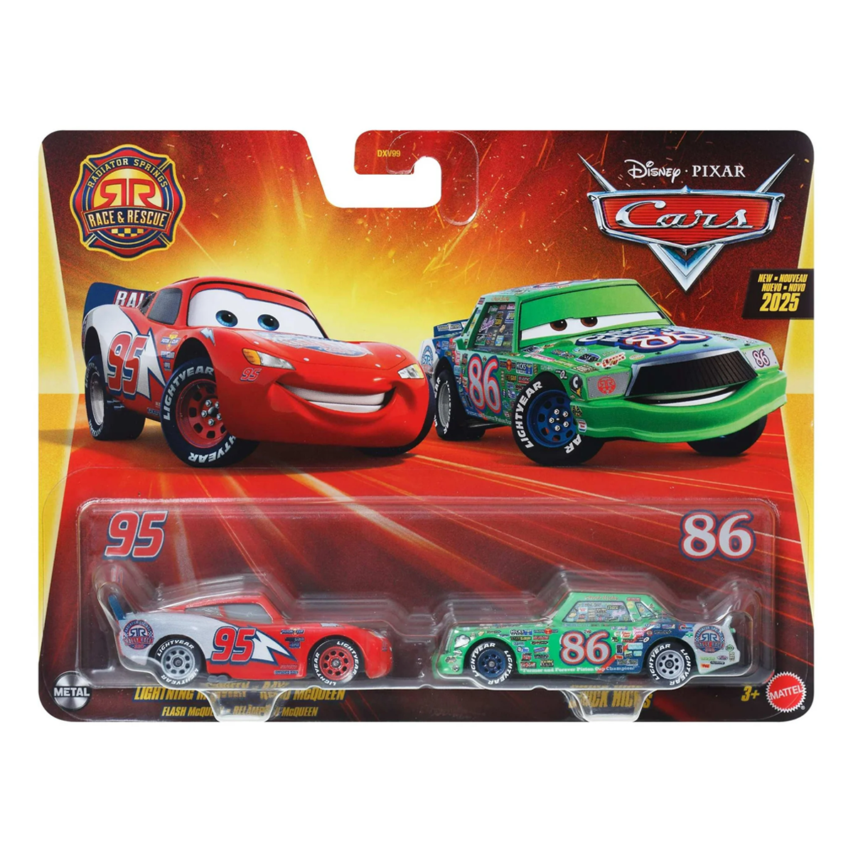 Disney Pixar Cars 2-Pack Race & Rescue Lightning McQueen and Chick Hicks 2025, Die-Cast Metal Toy Car, Authentic Character Vehicles, Cars Movies, Disney+ Cars on the Road, Kids Push-Around Play