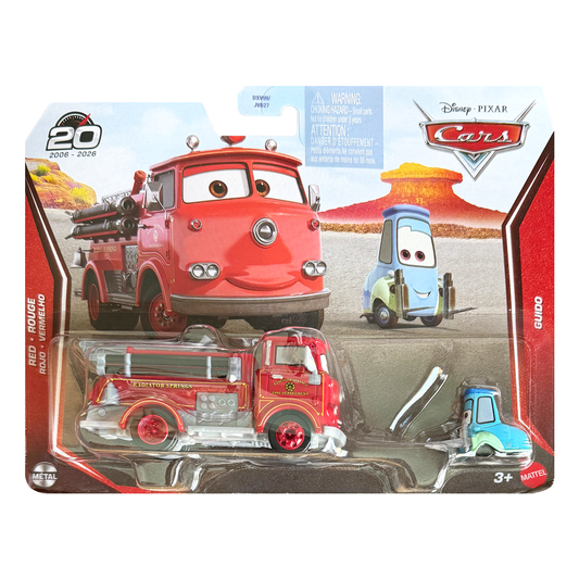 Disney Pixar Cars Red and Guido 20th Anniversary 2-Pack 2026, Die-Cast Metal Toy Car, Authentic Character Vehicles, Cars Movies, Disney+ Cars on the Road, Kids Push-Around Play