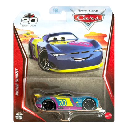 Disney Pixar Cars Richie Gunzit 20th Anniversary 2026, Die-Cast Metal Toy Car, Authentic Character Vehicles, Cars Movies, Disney+ Cars on the Road, Kids Push-Around Play
