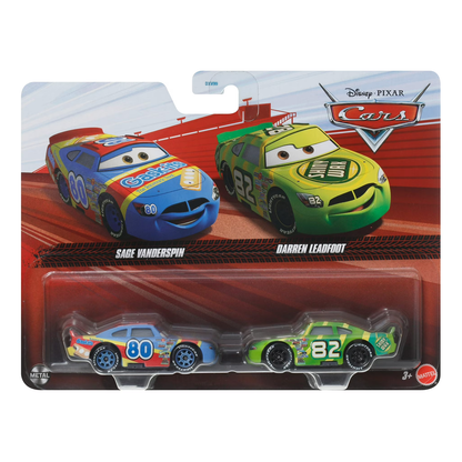 Disney Pixar Cars 2-Pack Sage Vanderspin and Darren Leadfoot, Die-Cast Metal Toy Car, Authentic Character Vehicles, Cars Movies, Disney+ Cars on the Road, Kids Push-Around Play
