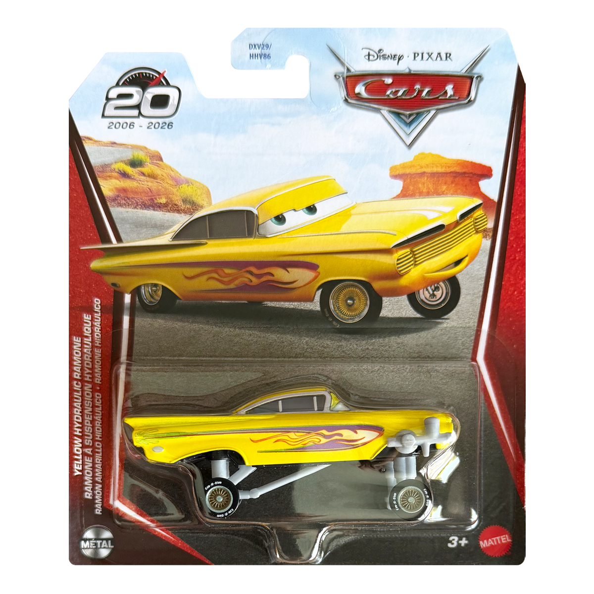 Disney Pixar Cars Yellow Hydraulic Ramone 20th Anniversary, Die-Cast Metal Toy Car, Authentic Character Vehicles, Cars Movies, Disney+ Cars on the Road, Kids Push-Around Play