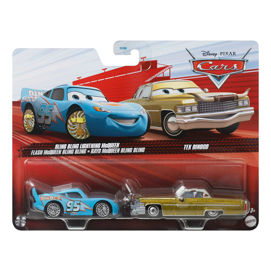 Disney Pixar Cars 2-Pack Bling Bling Lightning McQueen and Tex Dinoco 2026, Die-Cast Metal Toy Car, Authentic Character Vehicles, Cars Movies, Disney+ Cars on the Road, Kids Push-Around Play