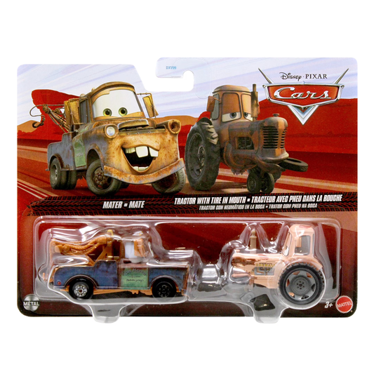 Disney Pixar Cars 2-Pack Mater and Tractor with Tire in Mouth 2026, Die-Cast Metal Toy Car, Authentic Character Vehicles, Cars Movies, Disney+ Cars on the Road, Kids Push-Around Play