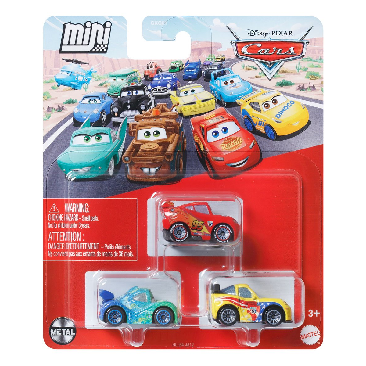 Disney Pixar Cars Mini Racers 3-Pack Jeff Gorvette Lightning McQueen with Racing Wheels and Carla Veloso, Toy Car, Authentic Character Vehicles, Cars Movies, Disney+ Cars on the Road, Kids Push-Around Play, Fans, Collectors