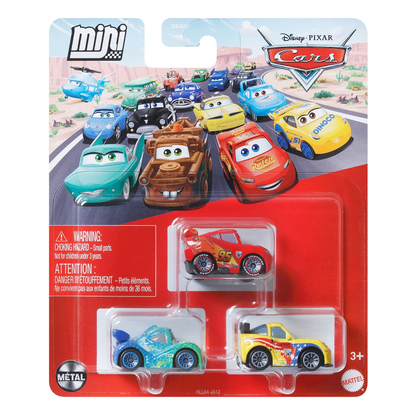 Disney Pixar Cars Mini Racers 3-Pack Jeff Gorvette Lightning McQueen with Racing Wheels and Carla Veloso, Toy Car, Authentic Character Vehicles, Cars Movies, Disney+ Cars on the Road, Kids Push-Around Play, Fans, Collectors