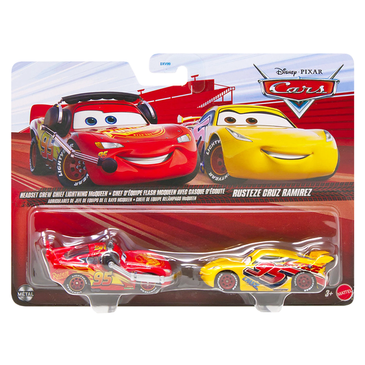 Disney Pixar Cars 2-Pack Headset Crew Chief Lightning McQueen and Rusteze Cruz Ramirez 2026, Die-Cast Metal Toy Car, Authentic Character Vehicles, Cars Movies, Disney+ Cars on the Road, Kids Push-Around Play