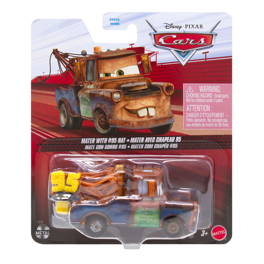 Disney Pixar Cars Mater with #95 Hat, Die-Cast Metal Toy Car, Authentic Character Vehicles, Cars Movies, Disney+ Cars on the Road, Kids Push-Around Play