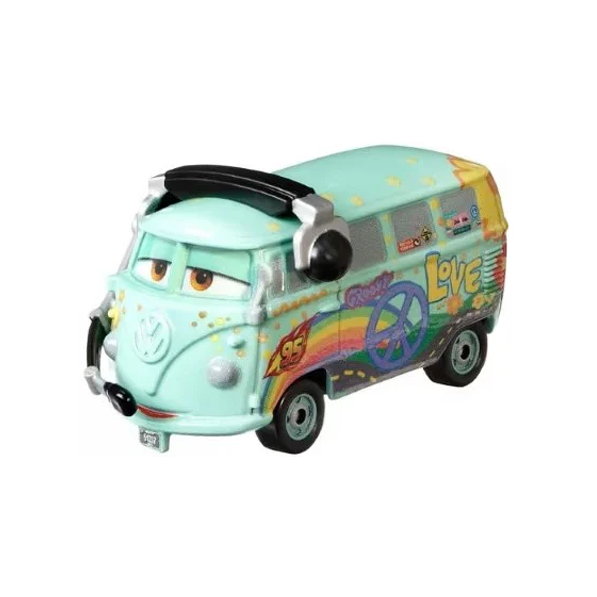 Disney Pixar Cars Race Team Fillmore with Headset, Die-Cast Metal Toy Car, Authentic Character Vehicles, Cars Movies, Disney+ Cars on the Road, Kids Push-Around Play