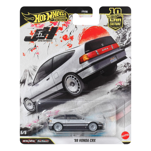 Hot Wheels Premium '88 Honda CRX Japan Historics 5, Car Culture, 1:64 Scale, Authentic Vehicle Replicas, Cars, Real Riders, Metal, Display and Play, Mattel, Pop Culture 2025 2026