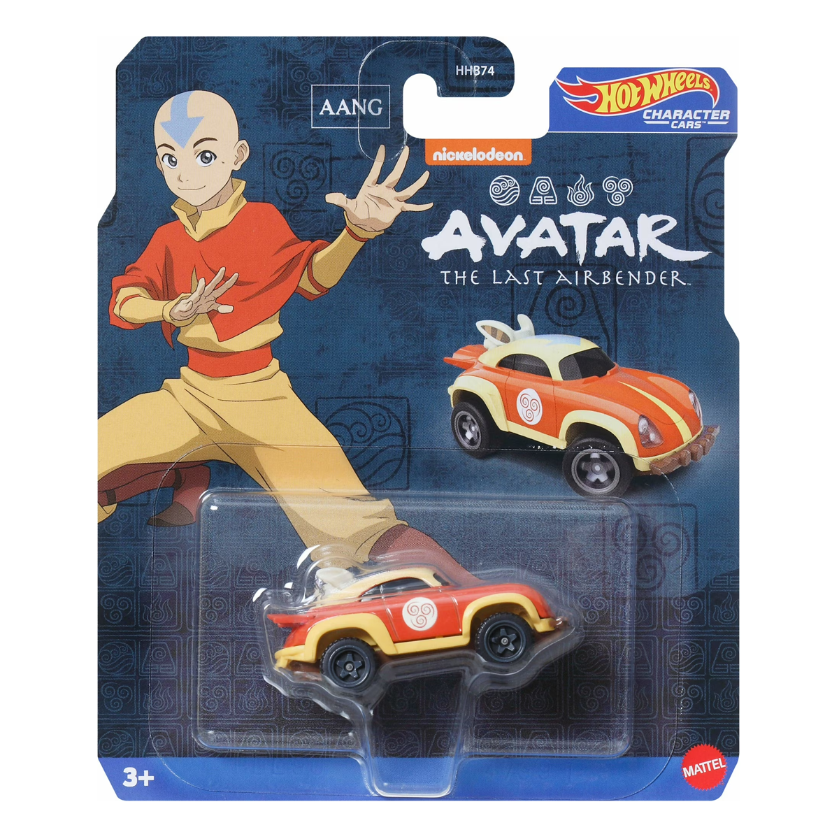 Hot Wheels Character Cars AANG, Nickelodeon Avatar The Last Airbender, 1:64 Scale Car Vehicle, Licensed Blockbuster, Push-Around Play, Toy Collectors