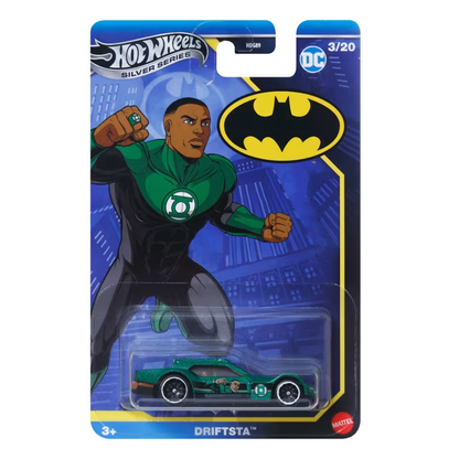 Hot Wheels Batman Theme Driftsta Green Lantern 3/20, DC Comics, Cars Vehicles Trucks, Push and Play Car, 1:64 Scale Toy