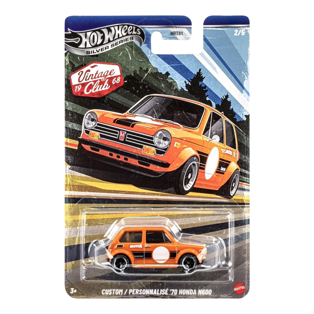 Hot Wheels Custom Personnalise 70 Honda N600 Vintage Club Silver Series, 1:64 Scale Die-Cast, Cars Vehicles, Push and Play Car Toy