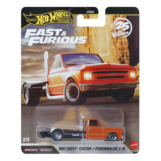 Hot Wheels Premium Fast & Furious 25 Years, 1967 Chevy Custom Personnalise C-10, 1:64 Scale, Authentic Vehicle Replicas, Cars, Real Riders, Metal, Display and Play