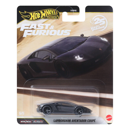 Hot Wheels Premium Fast & Furious 25 Years, Lamborghini Aventador Coupe , 1:64 Scale, Authentic Vehicle Replicas, Cars, Real Riders, Metal, Display and Play