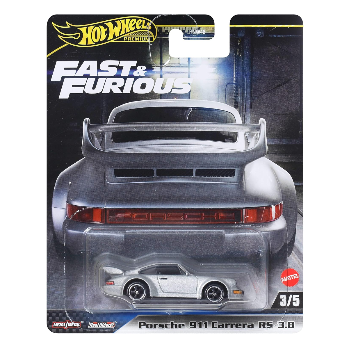 Hot Wheels Premium Fast & Furious Porsche 911 Carrera RS 3.8, 1:64 Scale, Authentic Vehicle Replicas, Cars, Real Riders, Metal, Display and Play