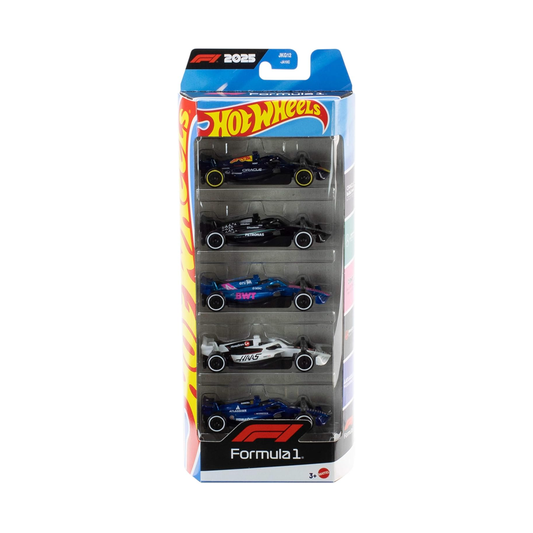 Hot Wheels Formula 1 F1 5-Pack 2025, 1:64 Scale, Authentic Vehicle Replicas, Oracle, Petronas, BWT, Haas, Komatsu, Cars, Display Push and Play, Kids and Collectors