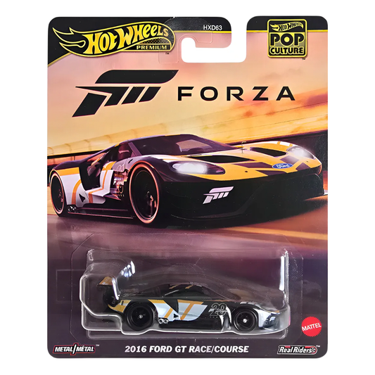 Hot Wheels Premium Forza 2016 Ford GT Race/Course, 1:64 Scale, Authentic Vehicle Replicas, Cars, Real Riders, Metal, Display and Play